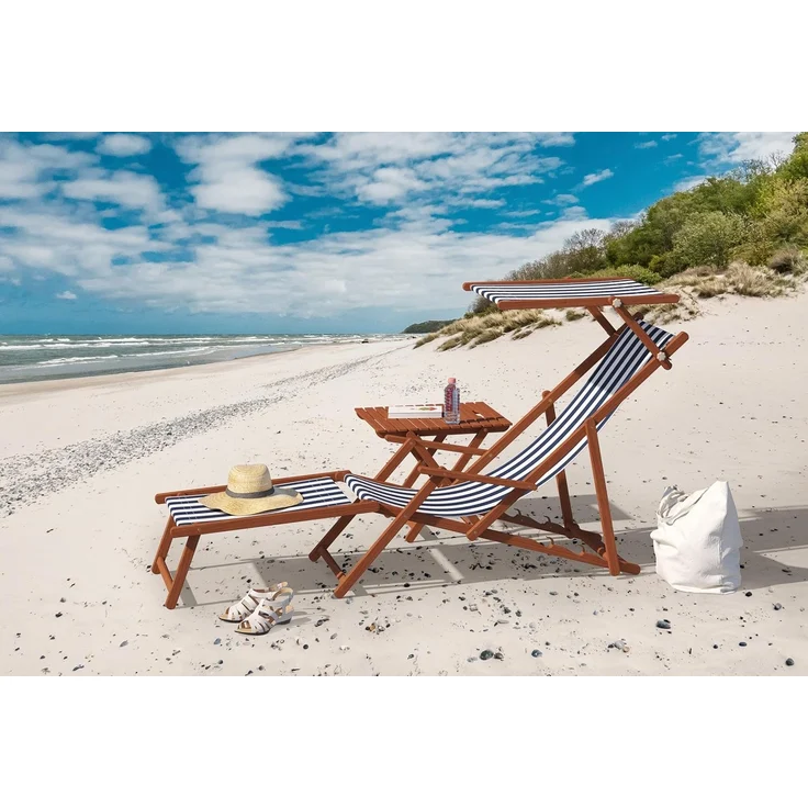 ERST-HOLZ Gartenliege Holz-Liegestuhl Sonnenliege Strandliege mit Stofffarbe Blau/Weiß – Bild 2