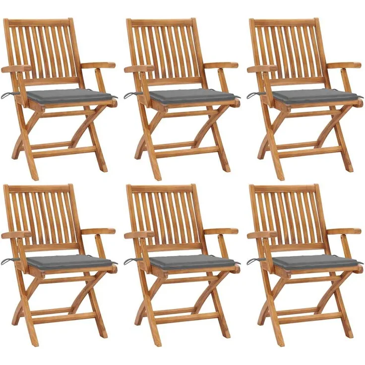 vidaXL Klappbare Gartenstühle mit Kissen 6 Stk. Massivholz Teak 3072751
