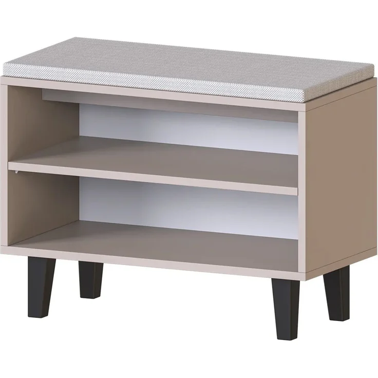 Roomart NORD Sitzbank mit 2 offenen Schuhfächern & Sitzkissen – Schuhbank für Flur & Diele – 73,6 cm – H 53 x B 73.6 x T 35 cm • Beige – Bild 4