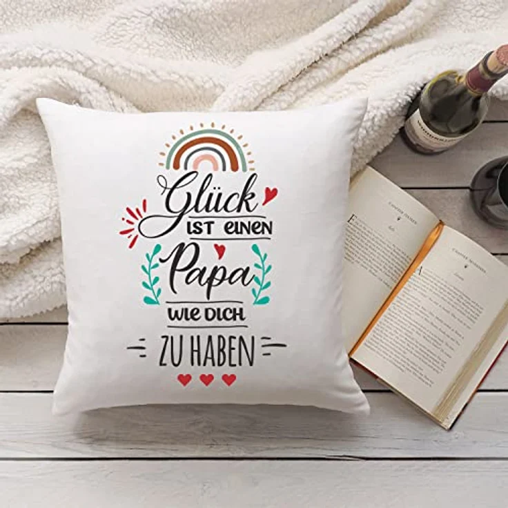 GRAVURZEILE Zierkissen mit Spruch - Glück ist - Geschenk für Freunde & Familie -, starke Farben ohne verblassen - Papa - mit Füllung – Bild 4