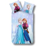MTOnlinehandel Kinderbettwäsche "Snowflake" Renforcé in 135x200+80x80 cm, Frozen, 100% Baumwolle, 2 teilig, Eiskönigin, Mädchenbettwäsche mit Anna & Elsa