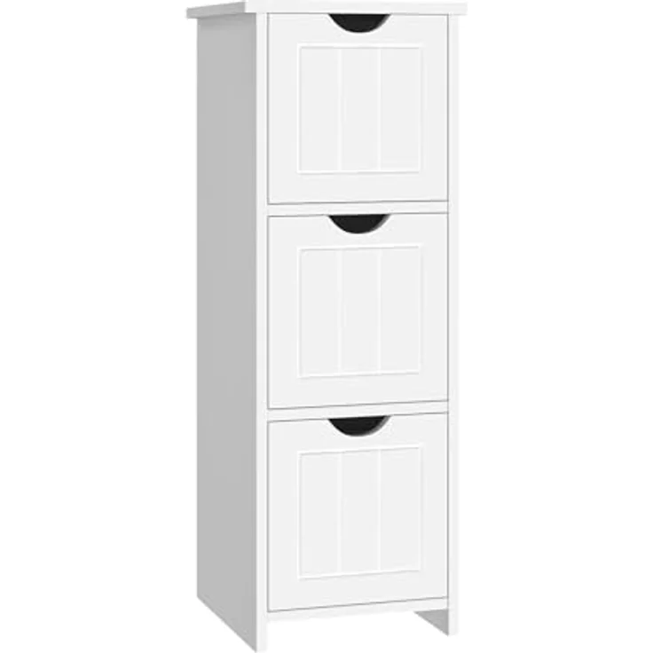 Sweetcrispy Badezimmerschrank schmal modern, Badkommode mit 3 Schubladen, Hochglanz Weiß, großer Stauraum, Badezimmer Kommode, 32 x 30 x 81cm – Bild 1
