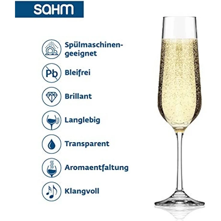 SAHM Sektglas Sektgläser Set 6 teilig - 200ml Sektglas oder Sektkelche, Edles Glas, 100% recyclebar – Bild 3