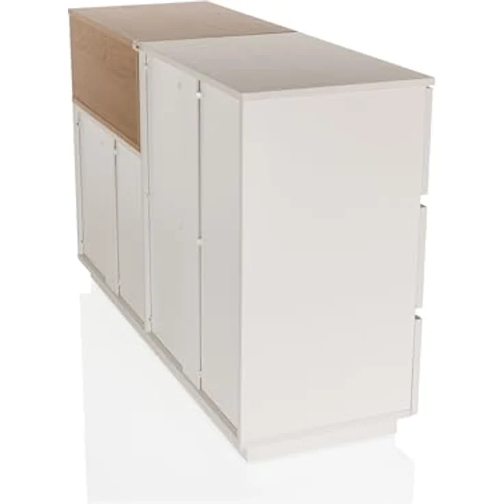 hjh LIVING Sideboard mit 5 Schubladen 120 x 40 x 76 cm MELMO S Schubladenkommode im skandinavischen Stil, griffloses Design, Weiß/Eiche – Bild 9
