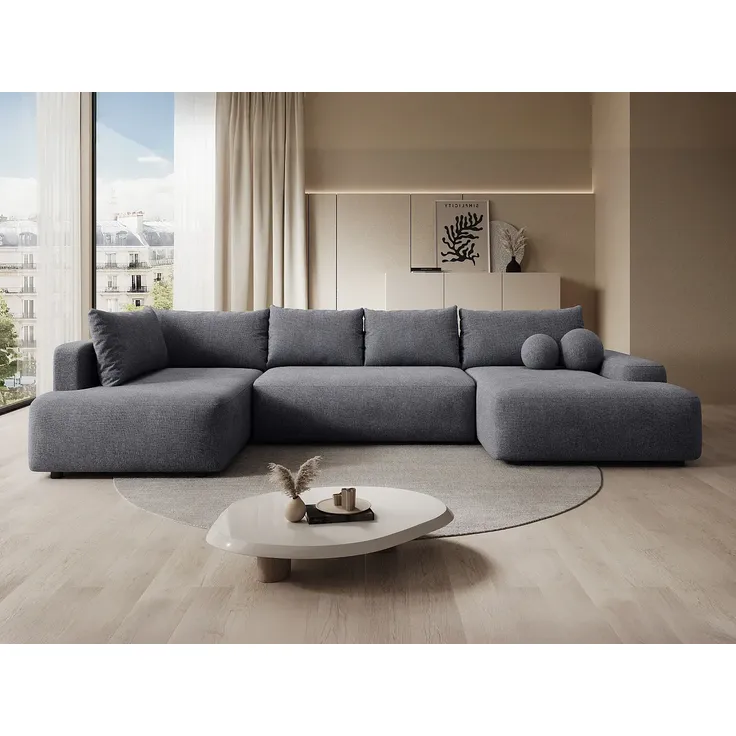Vente-unique - DAVISO Sofa Stoff Grau - B 204 cm x H 87 cm x L 360 cm