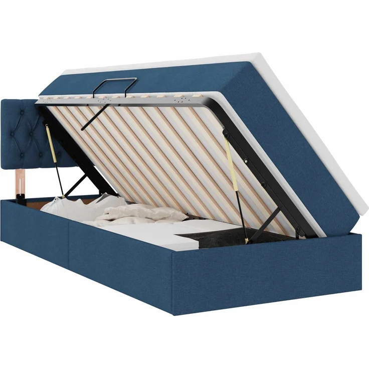 vidaXL LED-Speicherbett mit Matratze Blau 90 x 200 cm Stoff 3371186 – Bild 2