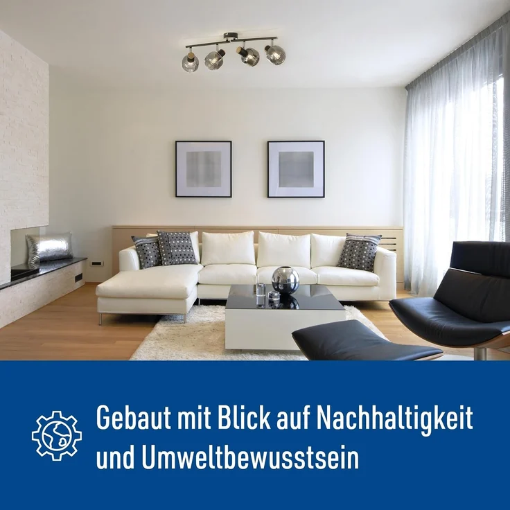 näve Deckenleuchte Fumoso, Leuchtmittel wechselbar, ohne Leuchtmittel, Smoking Glass (dunkel getönt), Metall/Schwarz, schwenkbar, 4-flammig – Bild 5