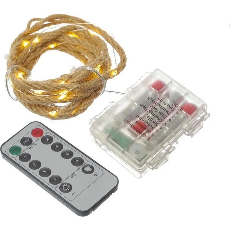 MARELIDA LED-Lichterkette Seil Jute maritime Deko Kordel Tau 40LED 2m Timer 8 Funktionen outdoor, 40-flammig – Bild 5