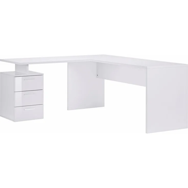 Schreibtisch >Novara< in Weiß-Hochglanz - 160x75x180cm (BxHxT)