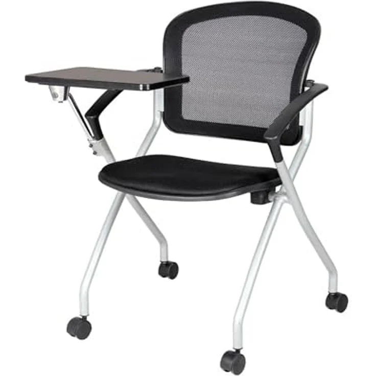 Dmora - Bürostuhl Kalgoorlie, Wartezimmerstuhl mit Armlehne und Tablett, Ergonomischer Wartestuhl, cm 61x49h84, Schwarz – Bild 2