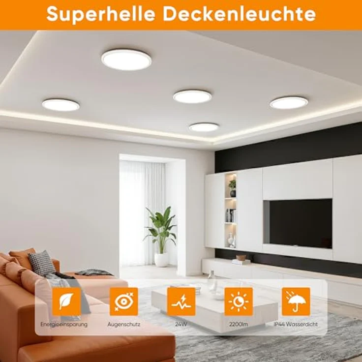 ROTTOGOON Deckenlampe LED Deckenleuchte Flach 24W 2200LM, 3CCT, Ø29cm | Modern Schlicht Rund Deckenleuchte, 3000K/4000K/6500K, Ultra Dünn, für Badezimmer Schlafzimmer Wohnzimmer Küche – Bild 2