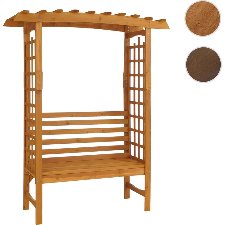 Rosenbogen mit Sitzbank HWC-Q21, Gartenbogen Rankhilfe Bank Gartenbank Holz FSC®-zertifiziert 201x160x60cm ~ natur – Bild 10