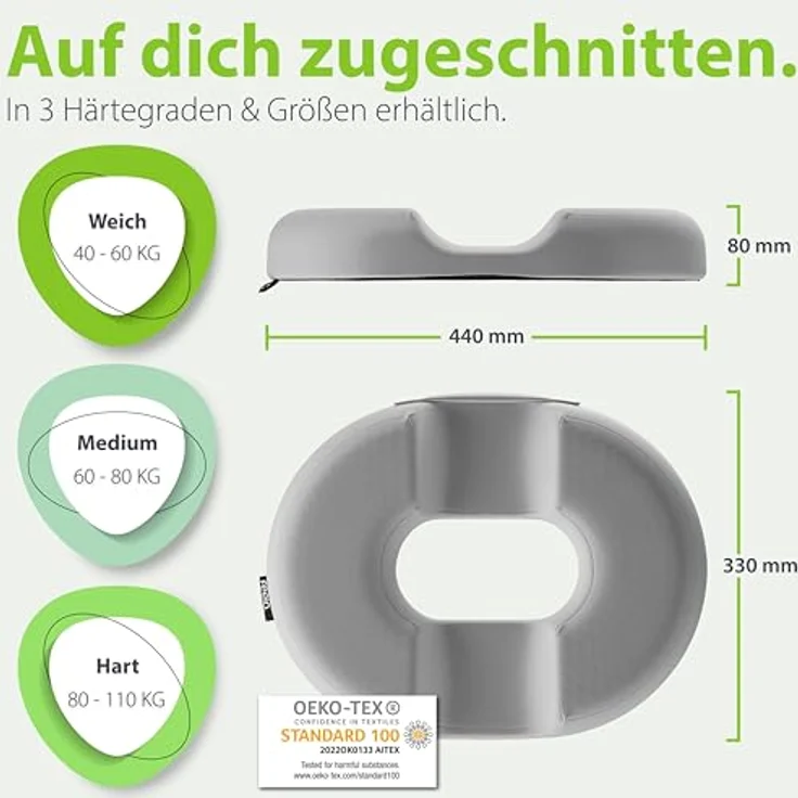 feela.® Orthopädisches Sitzring, Hämorrhoiden Sitzkissen mit Loch, 3 Härtegrade, Hart, Druckentlastung nach OP & Geburt, rutschfest, waschbarer Bezug – Bild 5