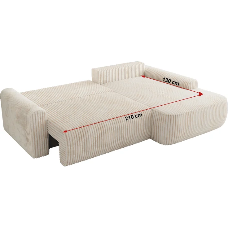 Ecksofa, L-förmiges, lose Kissen, DL-Schlaffunktion, (H 100 x T 187 x B 273 cm) - CUBO L - Cord Beige - linke Seite – Bild 7