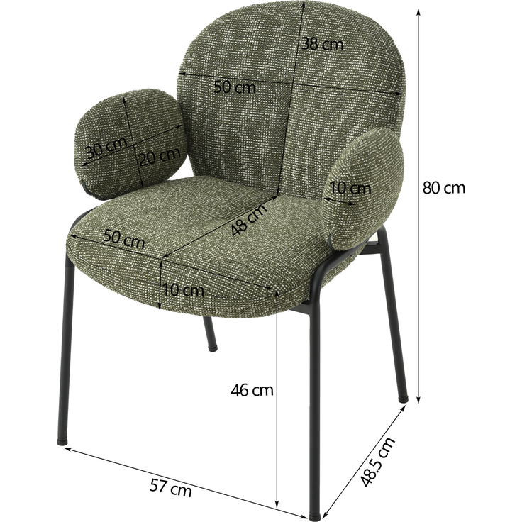 GOEURVANT 1235 Esszimmerstühle 2er-Set mit Armlehnen, Polsterstühle, Webstoff - Grün – Bild 10
