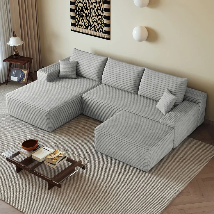 EINHOM 270 cm Boneless Modular Ecksofa, mit L-förmiger Chaiselongue, modernes modulares Sofa , mit tiefer Sitzfläche, Keine Montage erforderlich, Kompressionssofas for Wohnzimmer, Schlafzimmer, Wohnung, Grey – Bild 7