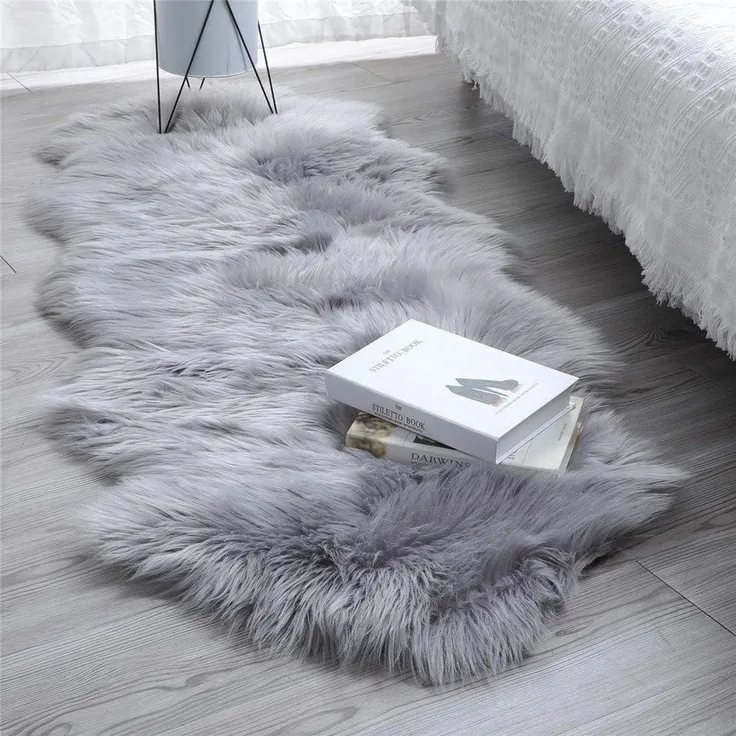 HLZDH Faux Lammfell Schaffell Teppich Kunstfell Dekofell in Super weich Lammfellimitat Teppich Longhair Fell Optik Nachahmung Wolle Bettvorleger Sofa Matte(60x160 cm, Grau)
