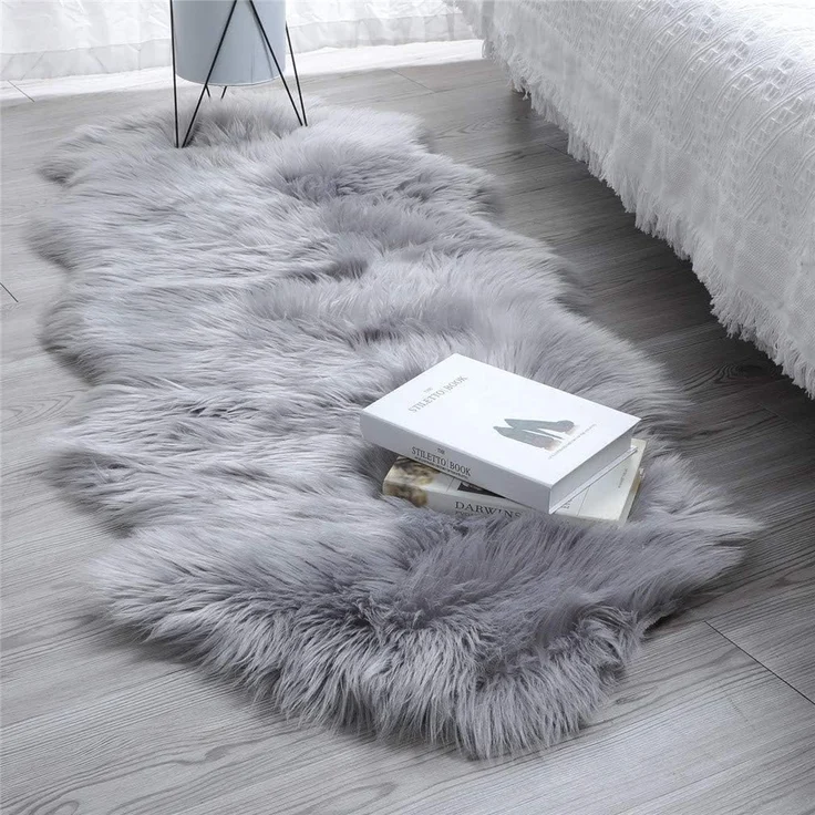 HLZDH Faux Lammfell Schaffell Teppich Kunstfell Dekofell in Super weich Lammfellimitat Teppich Longhair Fell Optik Nachahmung Wolle Bettvorleger Sofa Matte(60x160 cm, Grau)