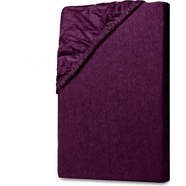 Jersey Spannbettlaken 180-200x200cm 100% Baumwolle Aubergine – Bild 1