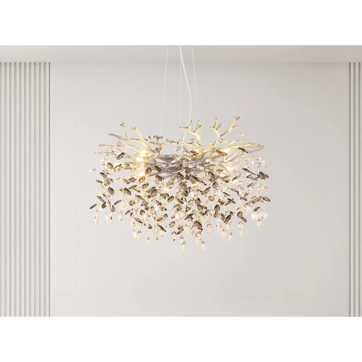 LED Kronleuchter Silber 10-flammig mit Glas Kristall 2-farbig Ø 80cm – Bild 5
