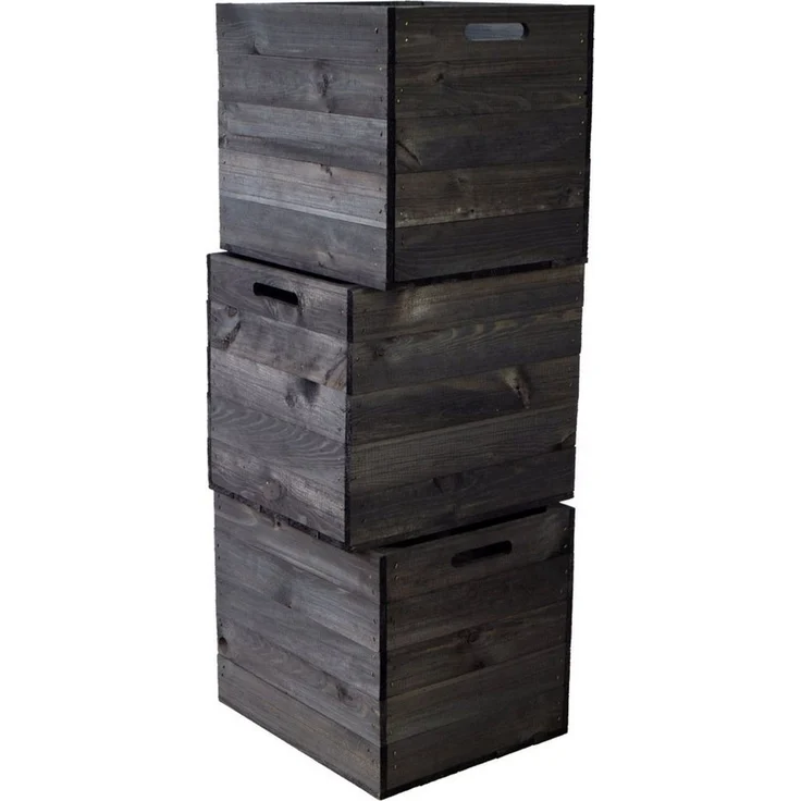 Kistenkolli Altes Land Allzweckkiste 3er Set Holzkiste schwarz lasiert Kallax Expedit Regaleinsatz (Spar-Set, 3er Set)