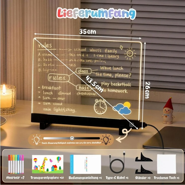 ANYSUN Memoboard Led Zeichenbrett,35x26 cm großer Leuchtendes Acryl Led Maltafel Kinder, (1-tlg, LED Notiztafel Nachtlicht mit 4-Farben-Lichtmodi), kreatives Geschenk Geburtstagsgeschenke Geschenke Mädchen Jungen – Bild 4