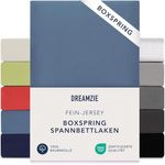 Dreamzie Premium Spannbettlaken 90x200 cm - 100x200 cm - 37cm Seitenhöhe - auch für Boxspringbett & Wasserbett - Bettlaken Boxspringbett 100% Jersey Baumwolle, 150 g/m² - Oeko-TEX - Blau