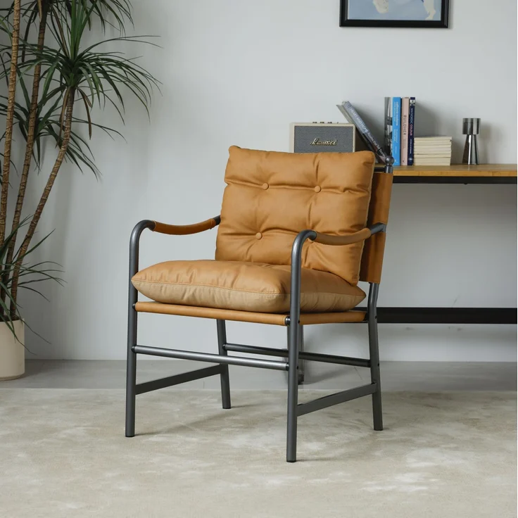DESVIAE Sessel Braun aus PU-Leder/Metall – 85x68x20 cm – Armlehnen – Bild 1