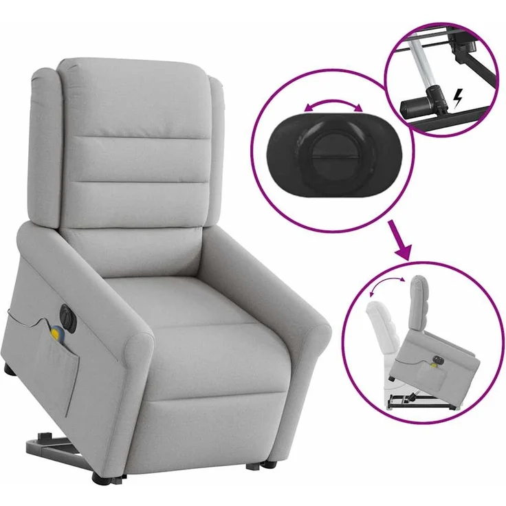 vidaXL Massagesessel mit Aufstehhilfe Elektrisch Wolkengrau Stoff 3303353 – Bild 9