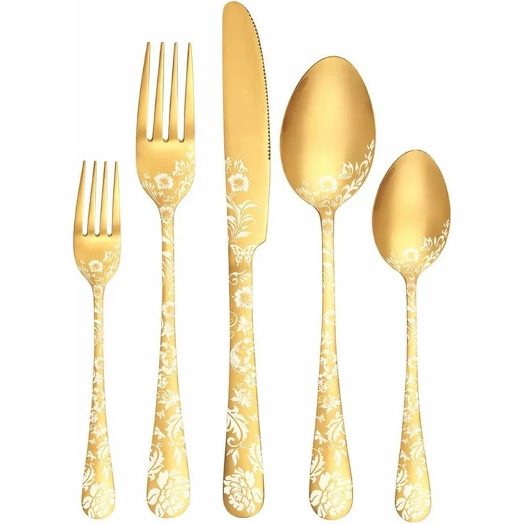 Diwzbyn Besteck-Set 20-teilig für 4 Personen – Edelstahl Messer (20-tlg), Gabeln & Löffel, elegantes Pfingstrosen-Design für Küche und Esstisch – Bild 1