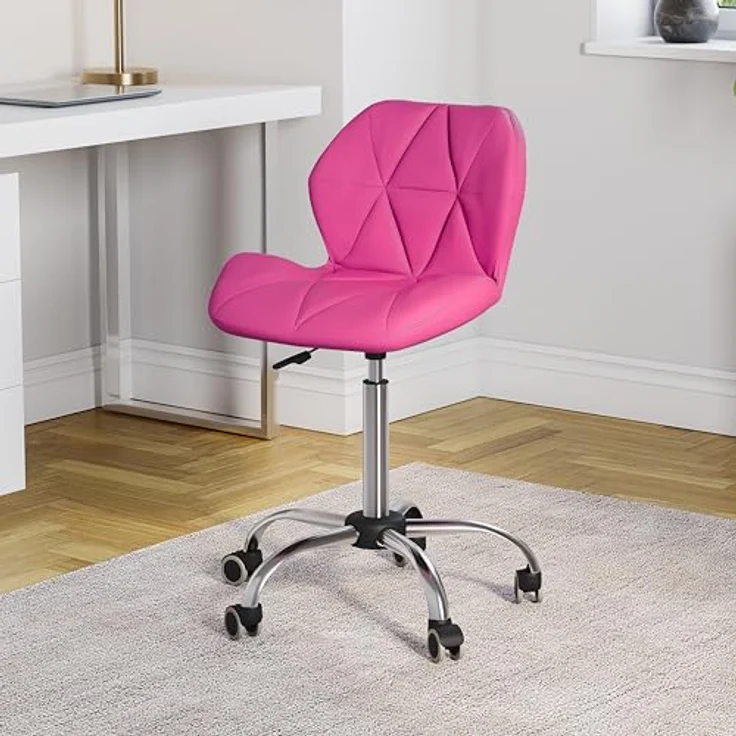 Vida Designs Geo Büro Computer Sessel Gaming Sekretär Einstellbar Drehbar Standfüße Hebel Chrom PU Kunstleder Pink – Bild 2