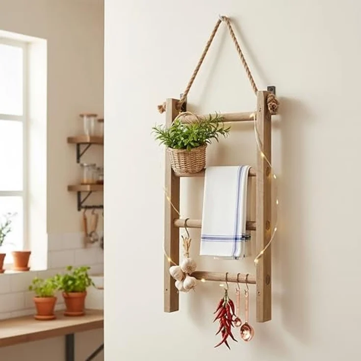 Spetebo Dekoleiter Holz Dekoleiter Landhaus Design - 40 x 20 cm (Anzahl, 1 St, Stück), mit 3 Sprossen zum Dekorieren – Bild 6