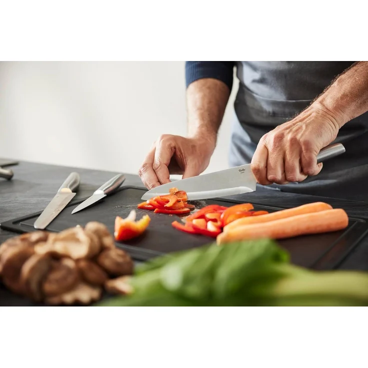 Fissler Santokumesser Essential, breite Klinge, Halbkropf, leicht gebogenes Klingenprofil, Kullen – Bild 3