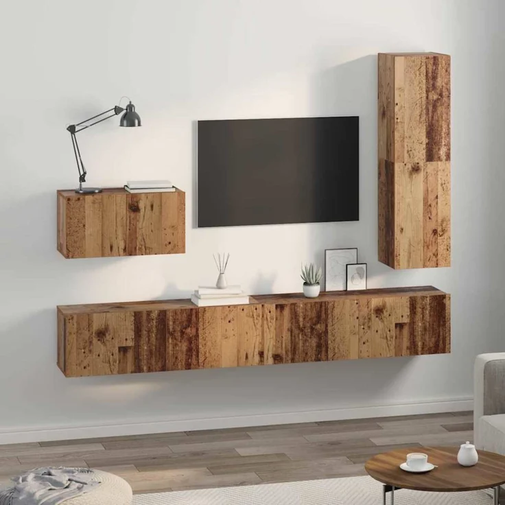 vidaXL TV-Schrankset mit Schubladen 4 pcs Altholz Holzwerkstoff 3393327 – Bild 3