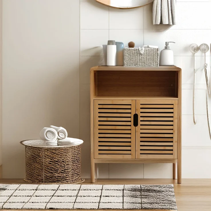 AD. CON Badezimmerschrank Bambus Badregal Badschrank mit 3 Ablagen 81x65x31cm – Bild 8