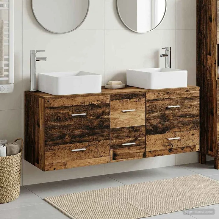 vidaXL Badezimmerschrank-Set 3 stk. Altholz 129 x 41 x 80 cm 3405833 – Bild 1