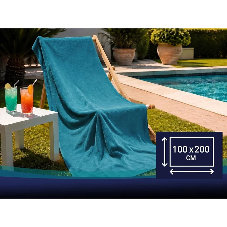 ZOLLNER Strandlaken, 100% Baumwolle, 100x200 cm, petrol – Bild 5