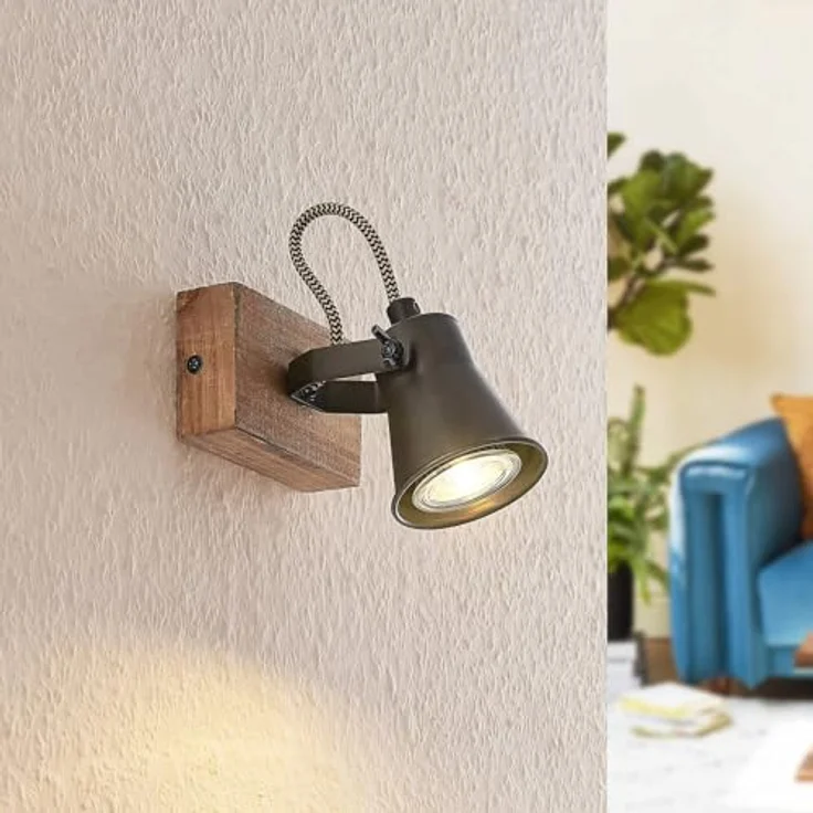 Lindby Strahler Grandesa, Deckenleuchte im Retro Vintage Antik Design aus Holz, 1-flammig GU10, ideal für Wohnzimmer und Esszimmer – Bild 3