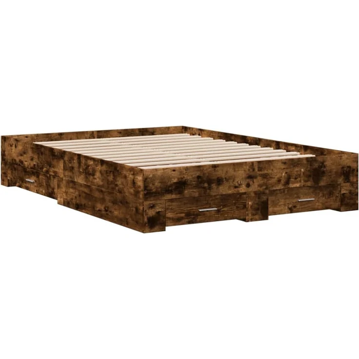 vidaXL Bettgestell mit Schubladen Räuchereiche 120x200cm Holzwerkstoff 3280395 – Bild 3
