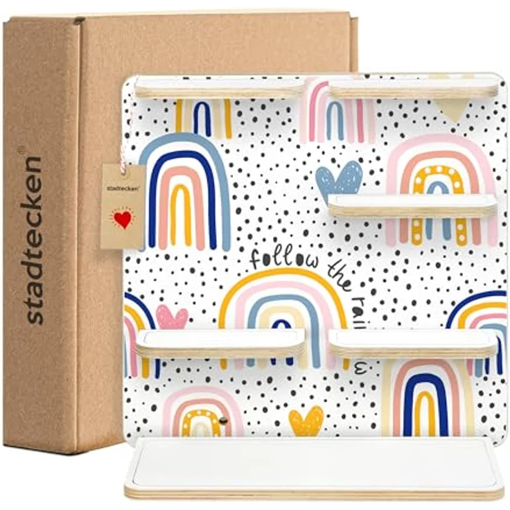 stadtecken Holzregal für Musikbox – Passend für Toniebox & ca. 40 Tonies | Perfekte Aufbewahrung fürs Kinderzimmer | Zum Aufhängen | Erweiterbar (Regenbogen ohne Musikbox) – Bild 4