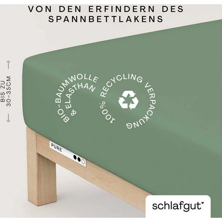Schlafgut 'Pure' Spannbettlaken, Gummizug: rundum, für Matratzen bis 30cm Höhe, Bio-Baumwolle mit Elasthan, Green Mid, XL 180x200 cm - 200x220 cm – Bild 1