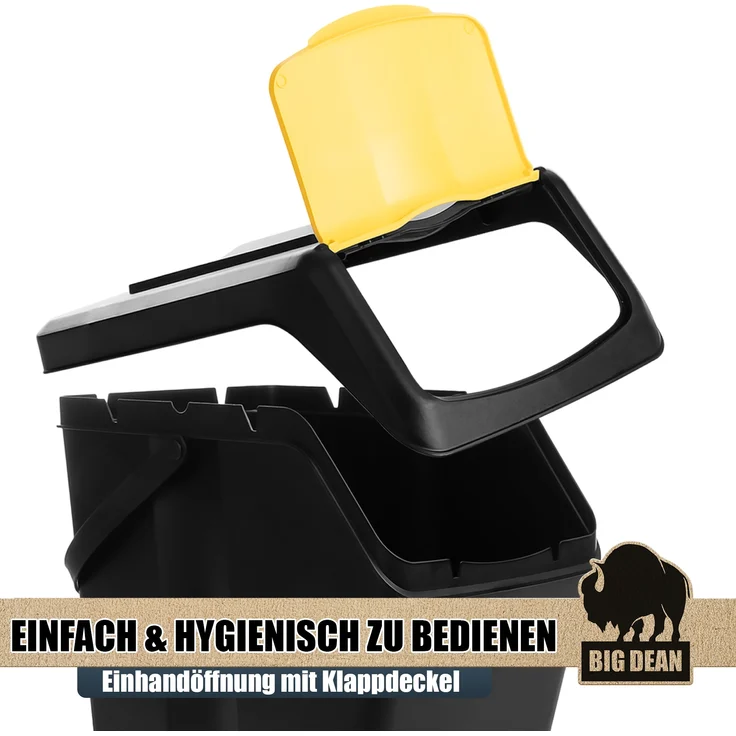 BigDean 3x25L Mülltrennsystem Küchenmülleimer 3 Fächer Stapelbar mit Henkel Abfalleimer Küche – Bild 4