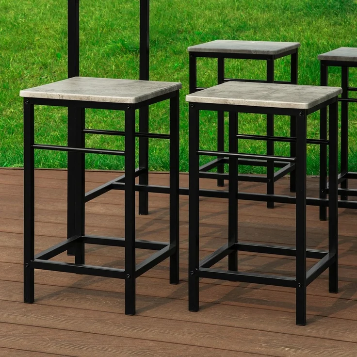 SoBuy OGT11-HG Bartisch-Set mit 4 Hockern, MDF, PVC-Furnier, Grau, 100 x 87 x 60 cm – Bild 9
