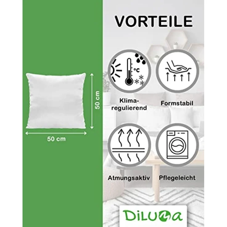 DILUMA Microfaserkissen Füllkissen Mikrofaser 2er Set - Innenkissen, Füllung: Kunstfaser, Perfekt als Sofakissen, Dekokissen, Kopfkissen – Bild 2
