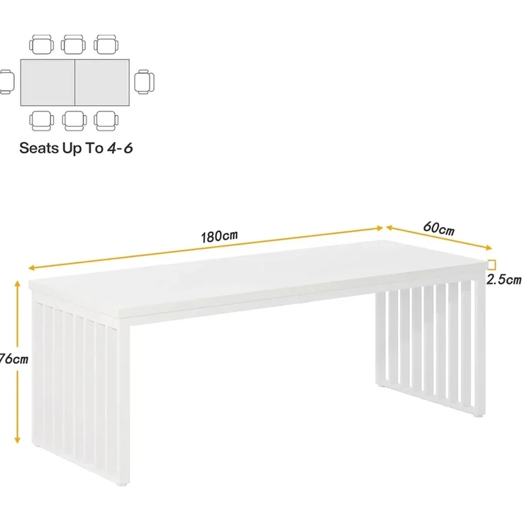 Schreibtisch mit MDF-Platte und Metallgestell, für 2 Personen, 180x60x76 cm, Weiß – Bild 6