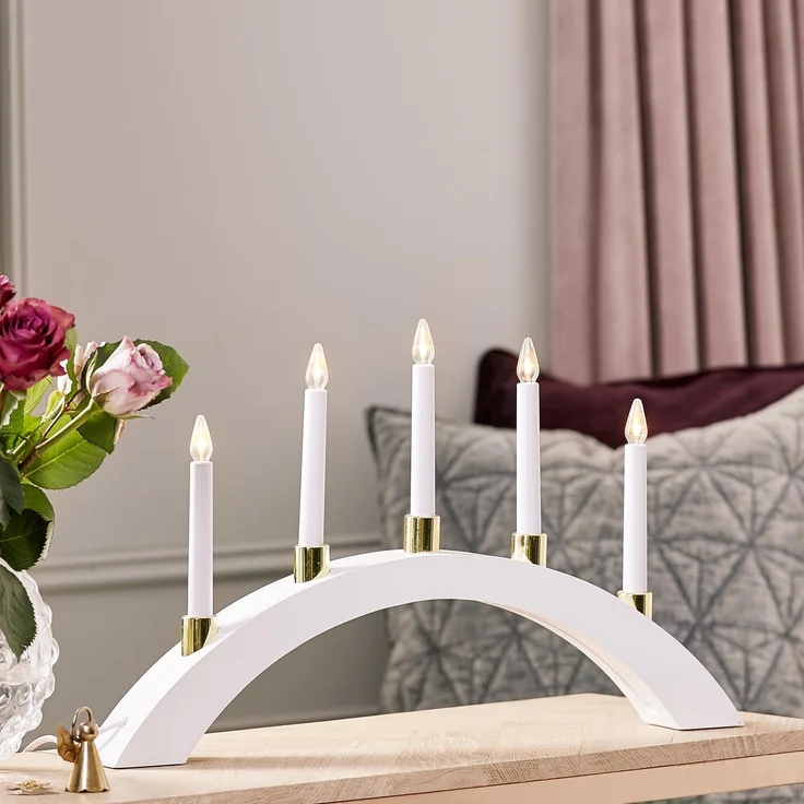 LED Lichterbogen ,Halla', Holz, 5 Kerzen, weiß, rund – Bild 2