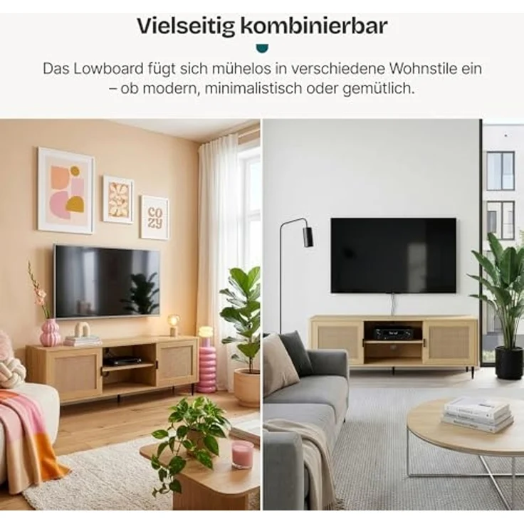 Fernsehschrank Lukhomso 152x40x54 cm Eicheoptik/Rattanoptik [en. casa] – Bild 7