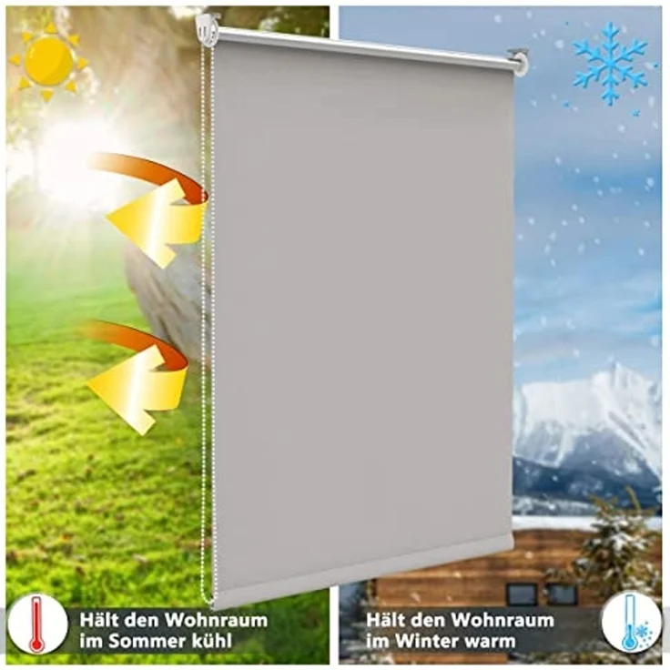 Grandekor Verdunklungsrollo ohne Bohren Hellgrau 85x170 cm(Stoffbreite 81cm) Rollos für Fenster ohne Bohren & mit Bohren,Verdunkelungsrollo Thermorollo Klemmrollo Fensterrollo verdunkelung – Bild 2
