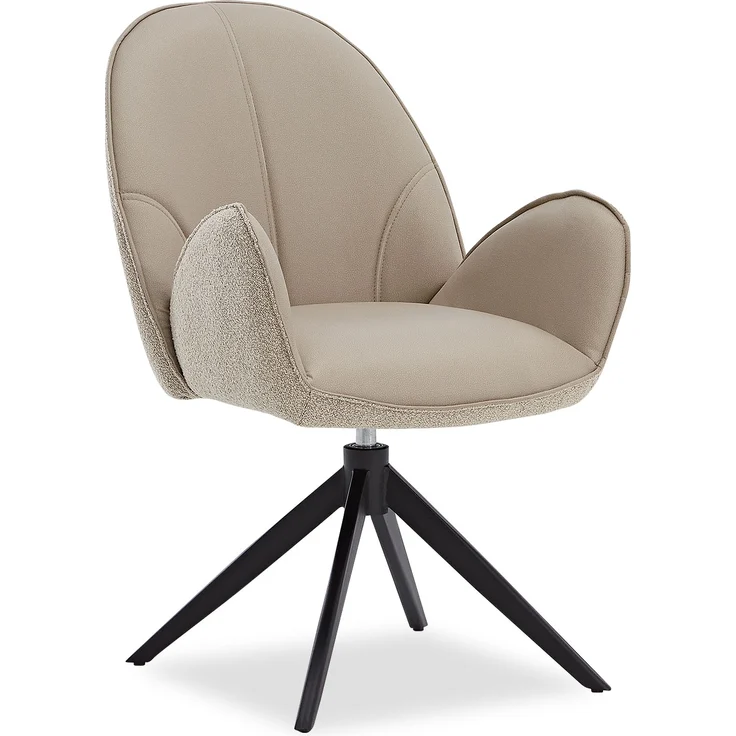 Esszimmerstuhl Drehbar Polsterstuhl mit Armlehne Bouclé Leder Beige Drehstuhl Esszimmer Sessel Modern Armlehnenstuhl – Bild 1