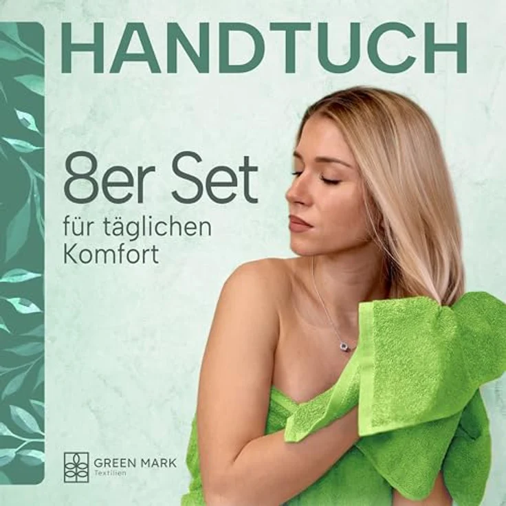 NatureMark 8er Spar-Pack Frottier Handtücher, Handtuch-Set, 50x100 cm, Apfel grün, 100% Baumwolle – Bild 3